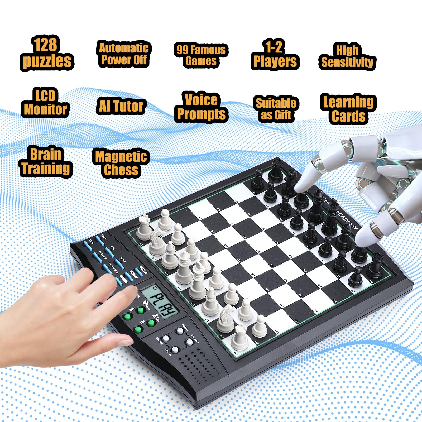 LEVEROAM Talking Chess Academy with Voice Teaching System, Electronic Black