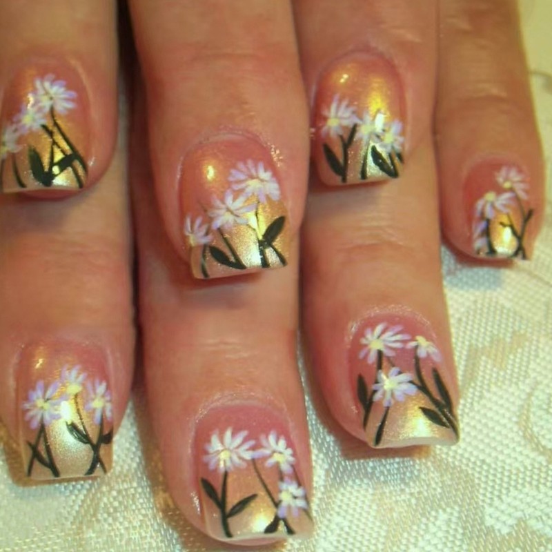 24 Pieces Short Square On Nail Flowers Full Cover Press on Nail For Girls