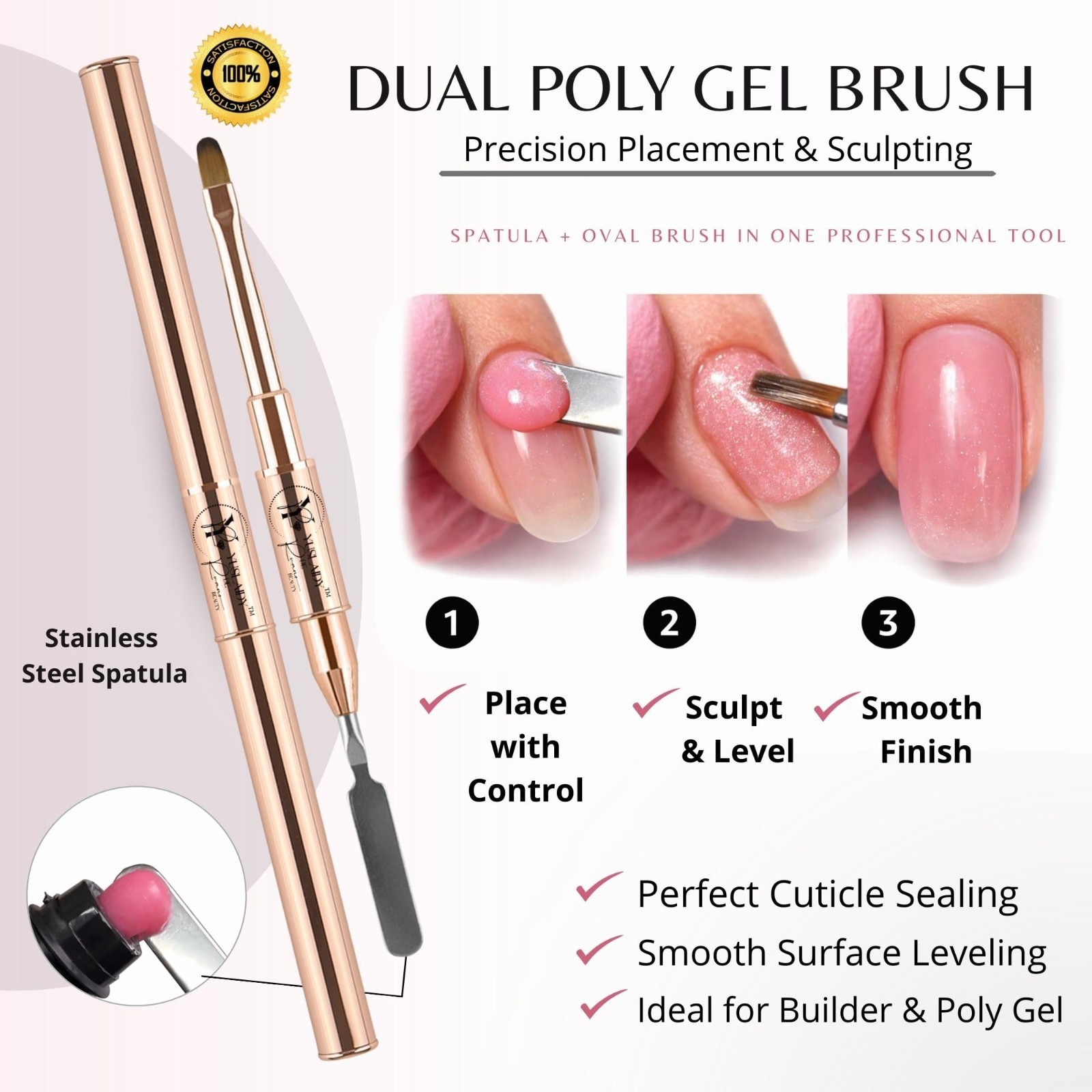 Double Ended Nail Builder Gel Brush Set, French Tip & Cleaning Brushes for Nails