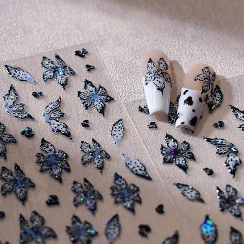 1 Sheets Embossed Flower Nail Stickers For Nail Art Holographic Laser Spring