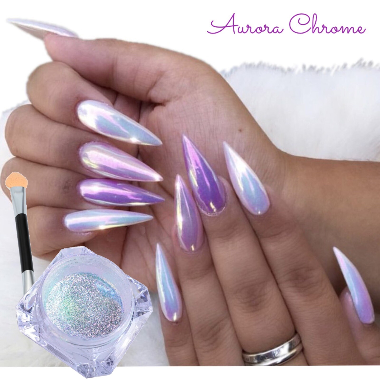 UNICORN CHROME Nail Powder White Mirror AURORA Effect Mermaid Rainbow AB Crystal