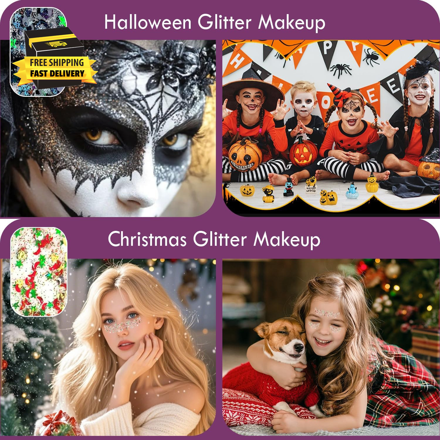 2PCS Body Glitter, 100Ml Christmas Face Glitter for Women Girls Kids, Glitter Ge