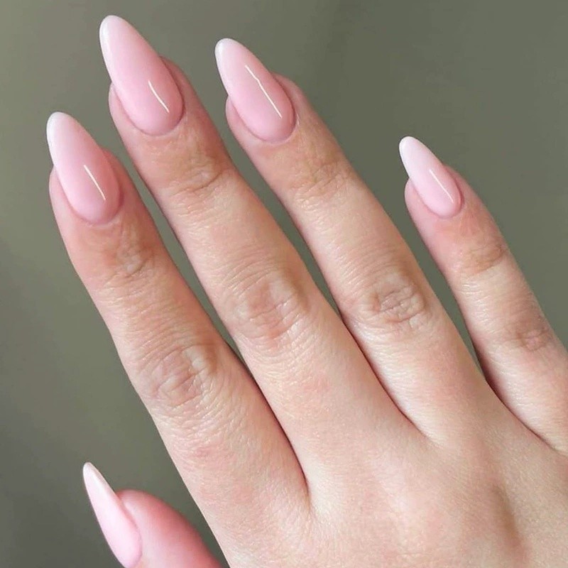 24Pcs Short Almond Nude Press On Nails Glossy Full Cover Fake Nails Reusable
