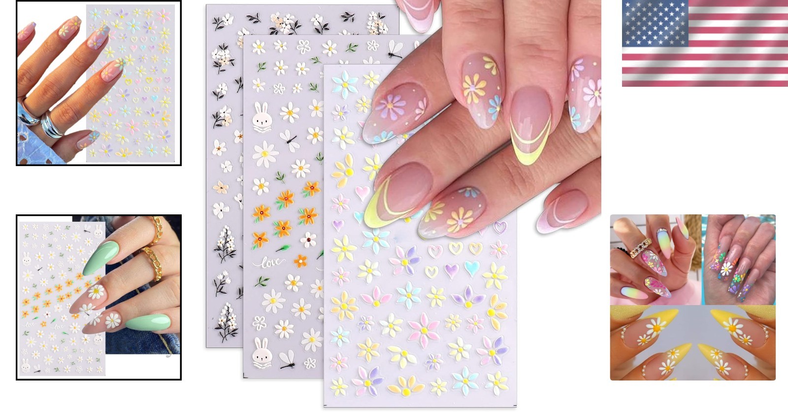 Vibrant 5D Flower Nail Decals for Creative DIY Art – Three Self-Adhesive Sheets