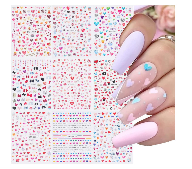 3D Nail Art Stickers Decals Valentine’s Day Colorful Love Rose Bow Pattern NH4