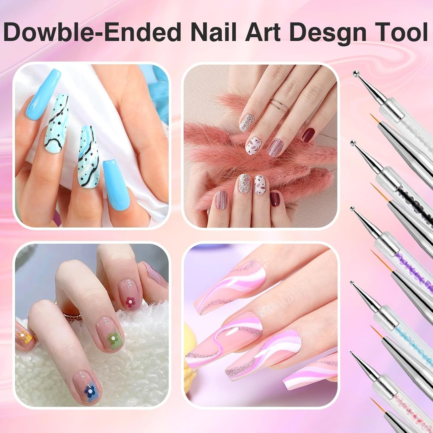 5PCS Nail Art Brush Set – Double-Ended Liner & Dotting Pens for Professionals