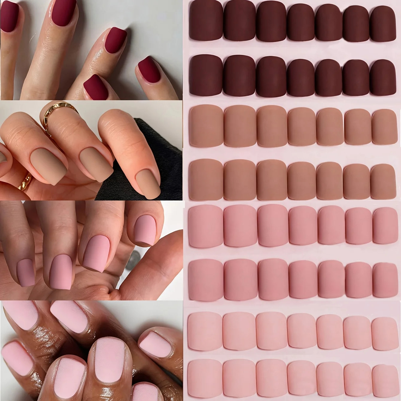 96PCS Matte Style Medium Square Solid Color Coffin Acrylic Fake Nails Nail Art