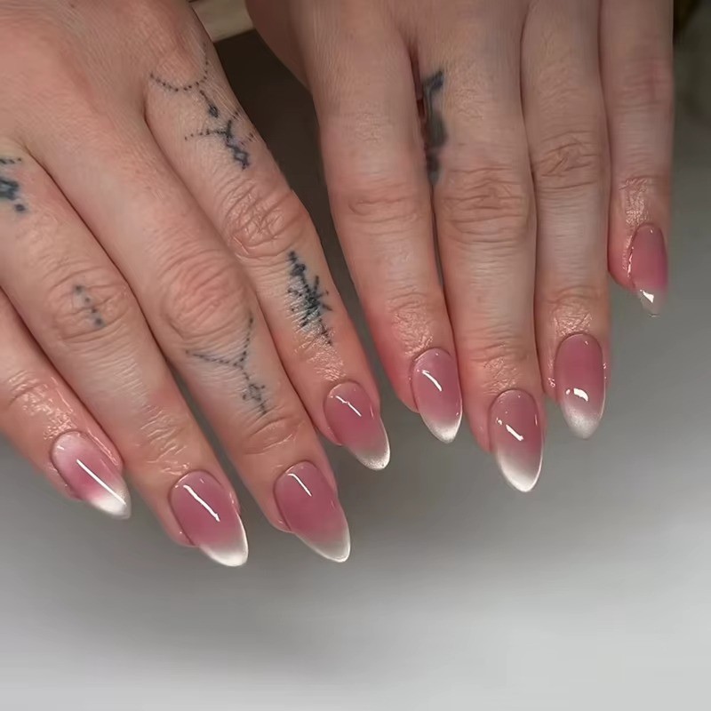 24Pcs Glossy Press On Nails Almond Shape Fake Nails Full Cover Stick On US***