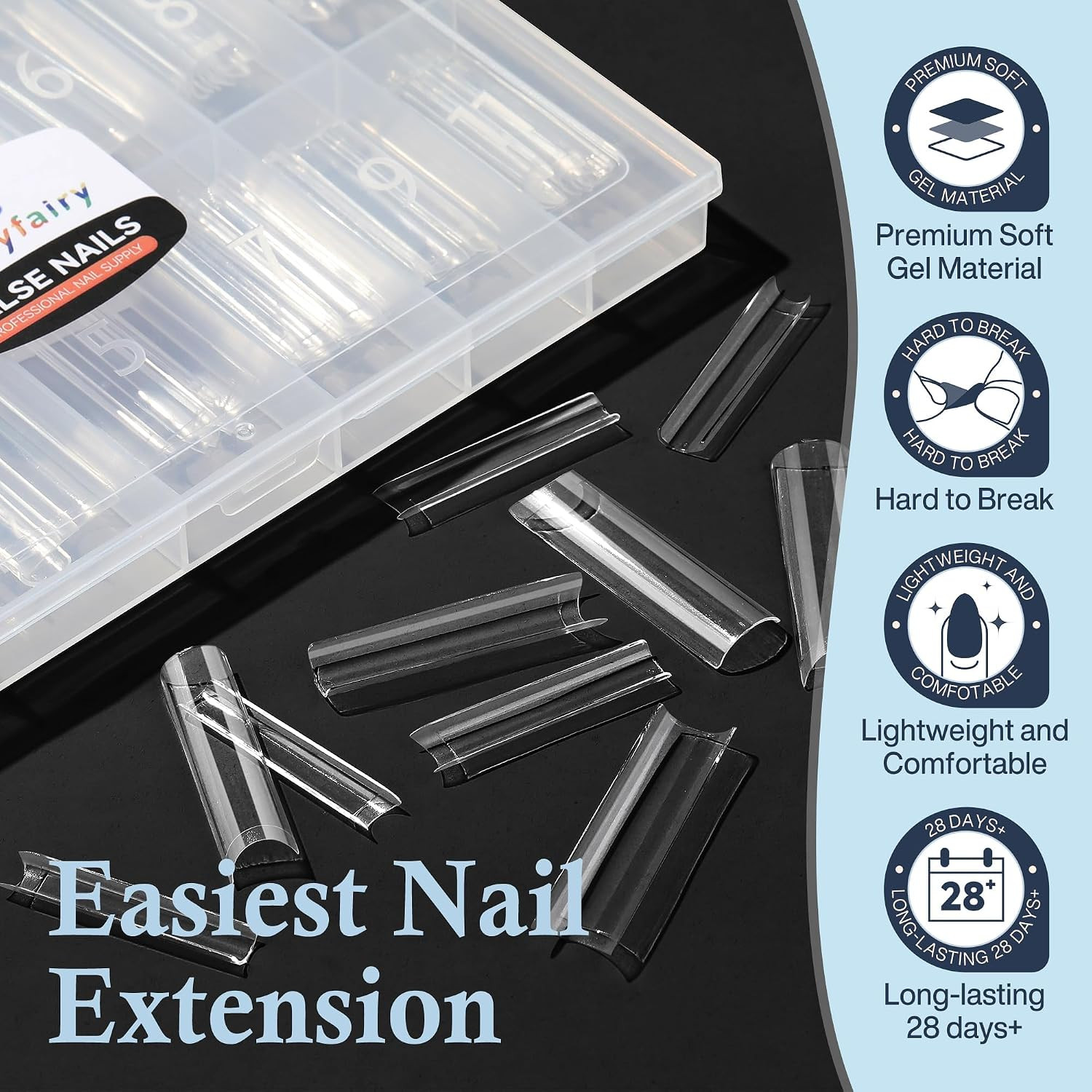 XXL Nail Tips Square 120 Pcs 12 Sizes – No C Curve Flat Square Pre-Buff 2XL Half