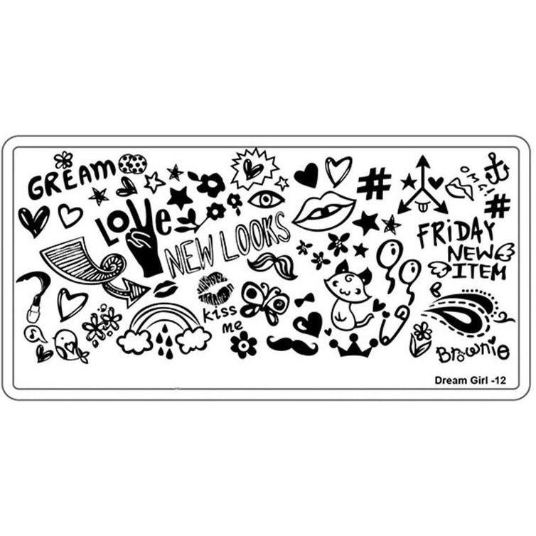Dream Girl 12 Stamping Nail Art Image Plate Design Rectangle XL Stencil metal