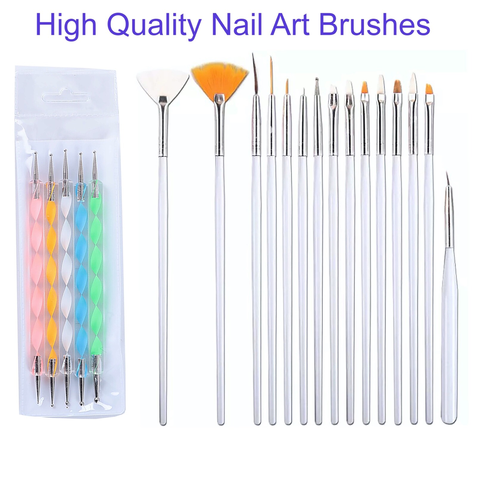 20PCS NAIL ART BRUSHES DESIGNING PAINTING DOTTING DETAILING PENS BRUSHES KIT,UK
