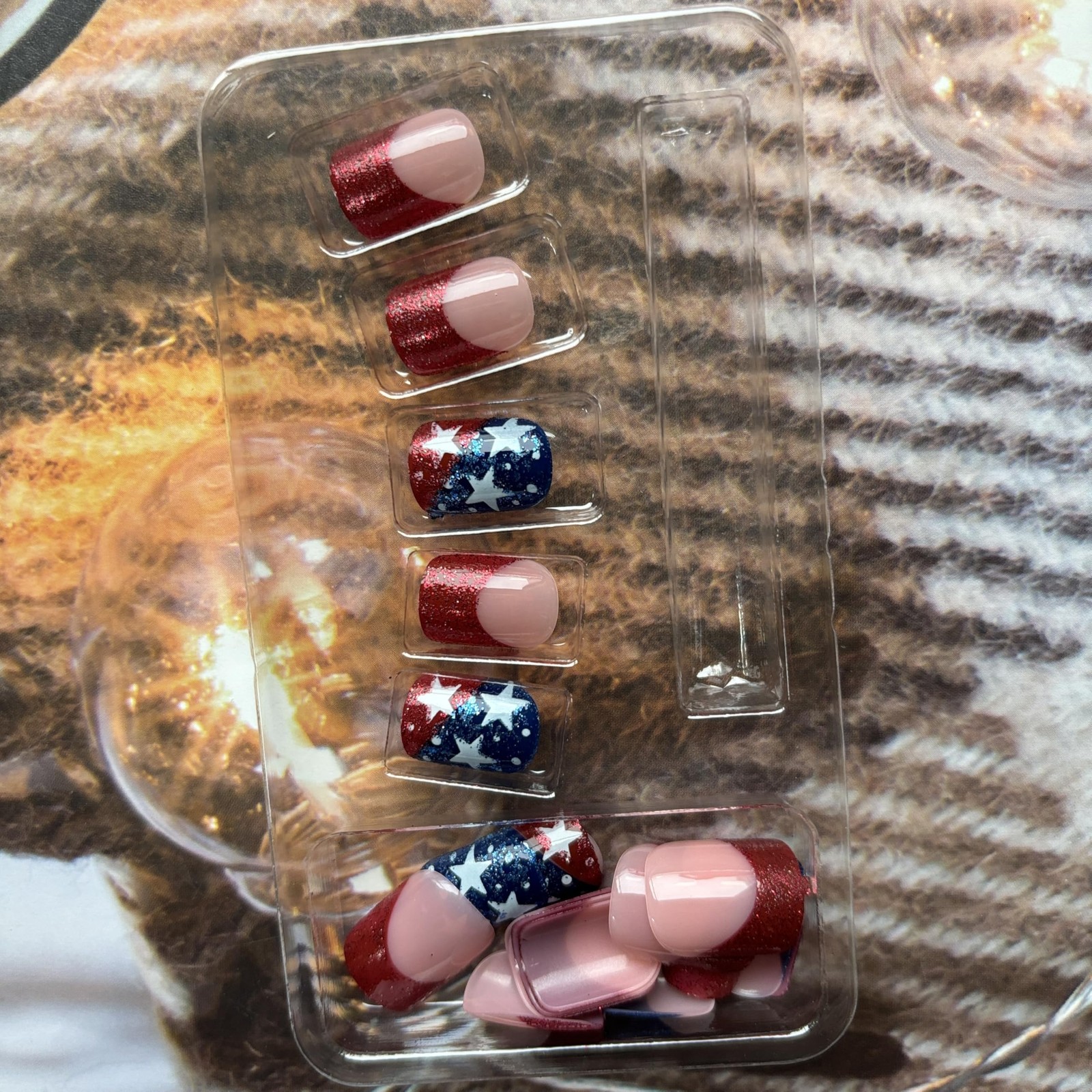Independence Day Press on Nails French Tip Fake Nails Blue Red False Nails wi…