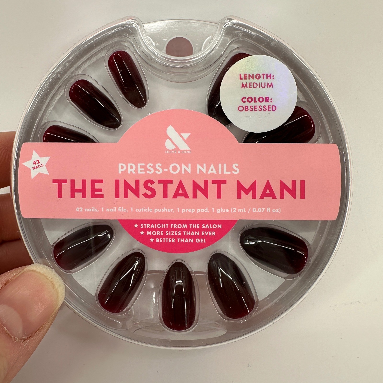 Olive & June The Instant Mani Press-On Nails Obsessed Dark Ruby Red Medium 42ct