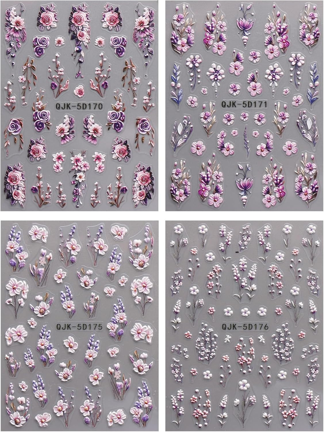 3D Embossed Flower Nail Art Stickers Decals Self-Adhesive 5D Spring