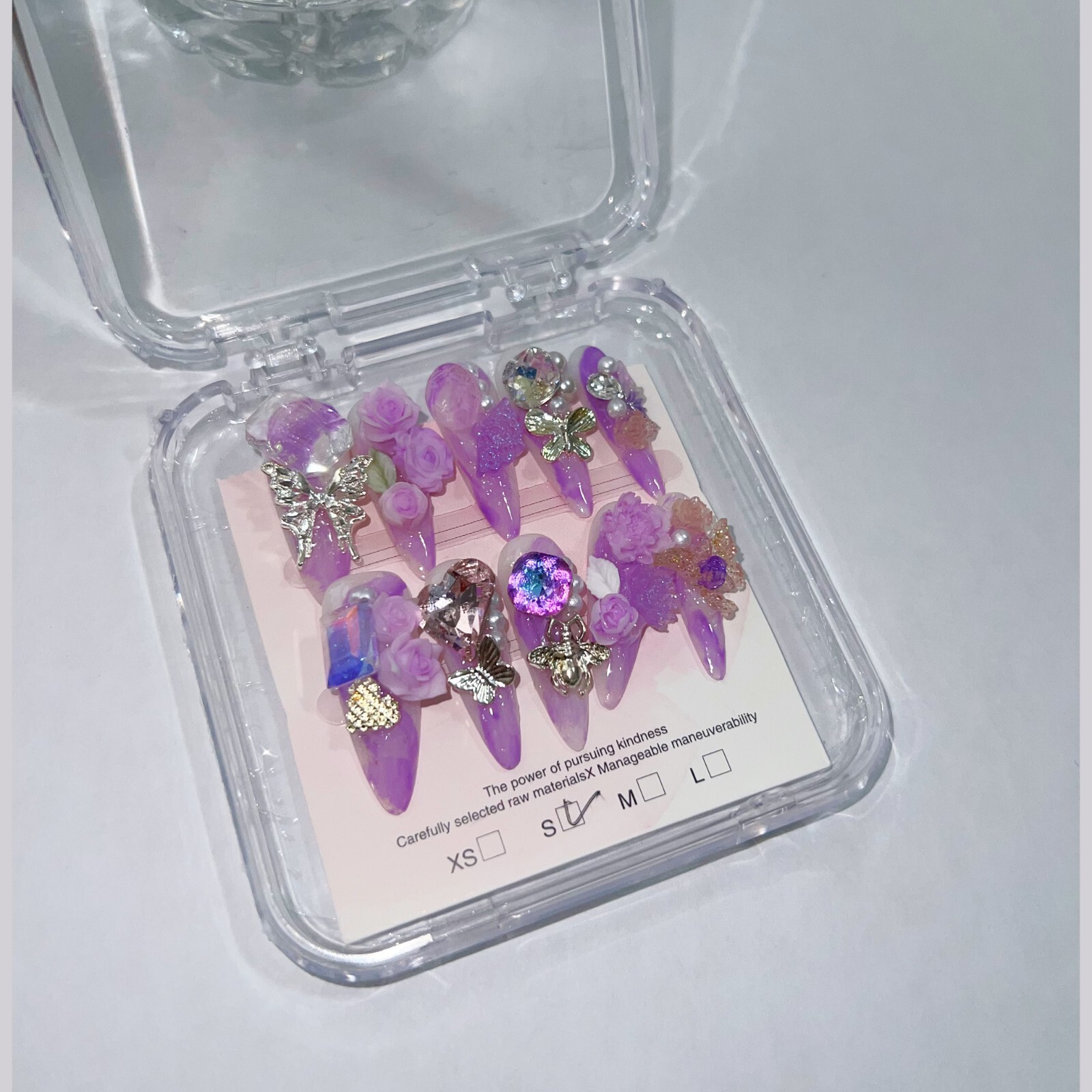 Handmade Flowers And Rhinestones False Nail Long Stiletto Press on Nail