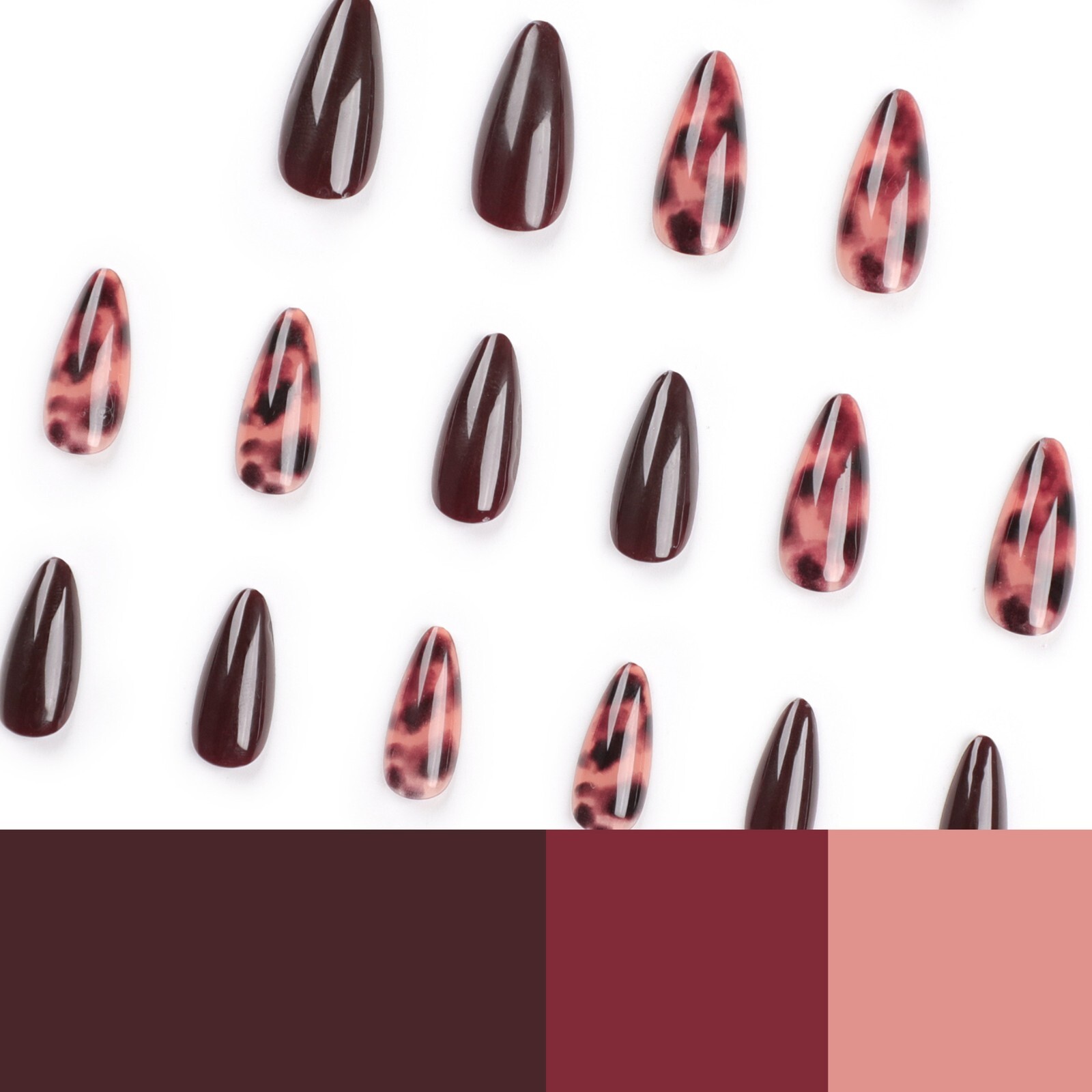 (USA SELLER) ALMOND MEDIUM *TORTOISE* PRESS NAILS SUPER HOLD GLUE LAST LONG