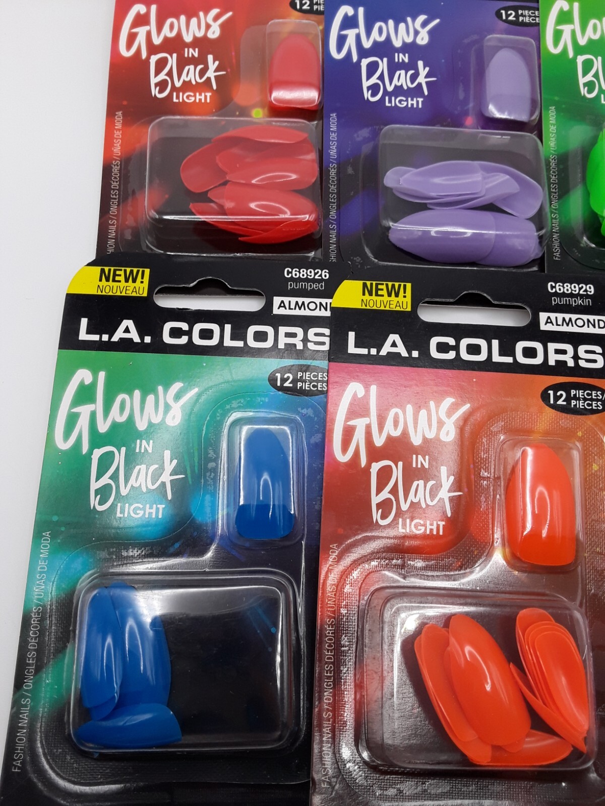 x 6 L.A. COLORS GLOWS IN BLACK LIGHT ARTIFICIAL NAILS