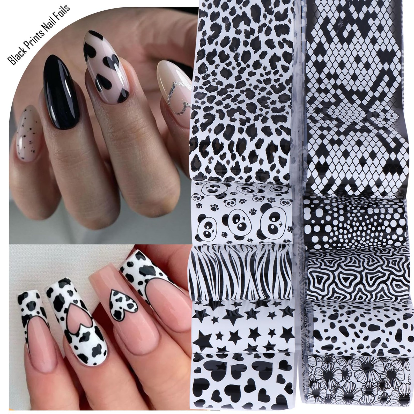Lace Nail Transfer Foil Stickers 50PCS Black White Flower Lace Nail Foils Line