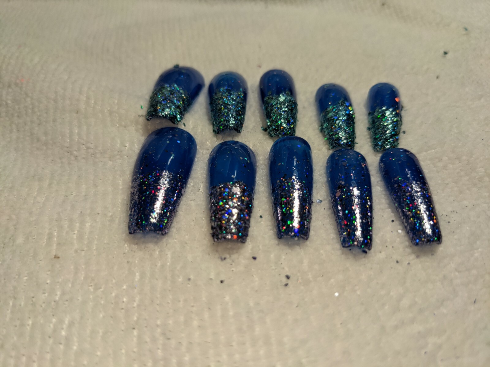 homemade press on nails Blue Holographic Glitter Silver And Teal