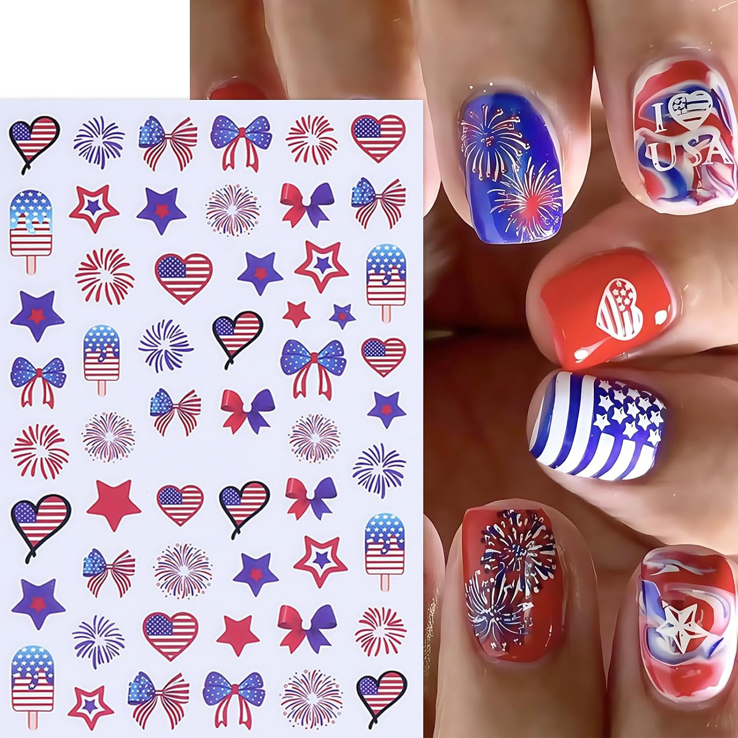 6 Sheets Independence Day Nail Stickers for Nail Art,4Th of July Nail Stickers P