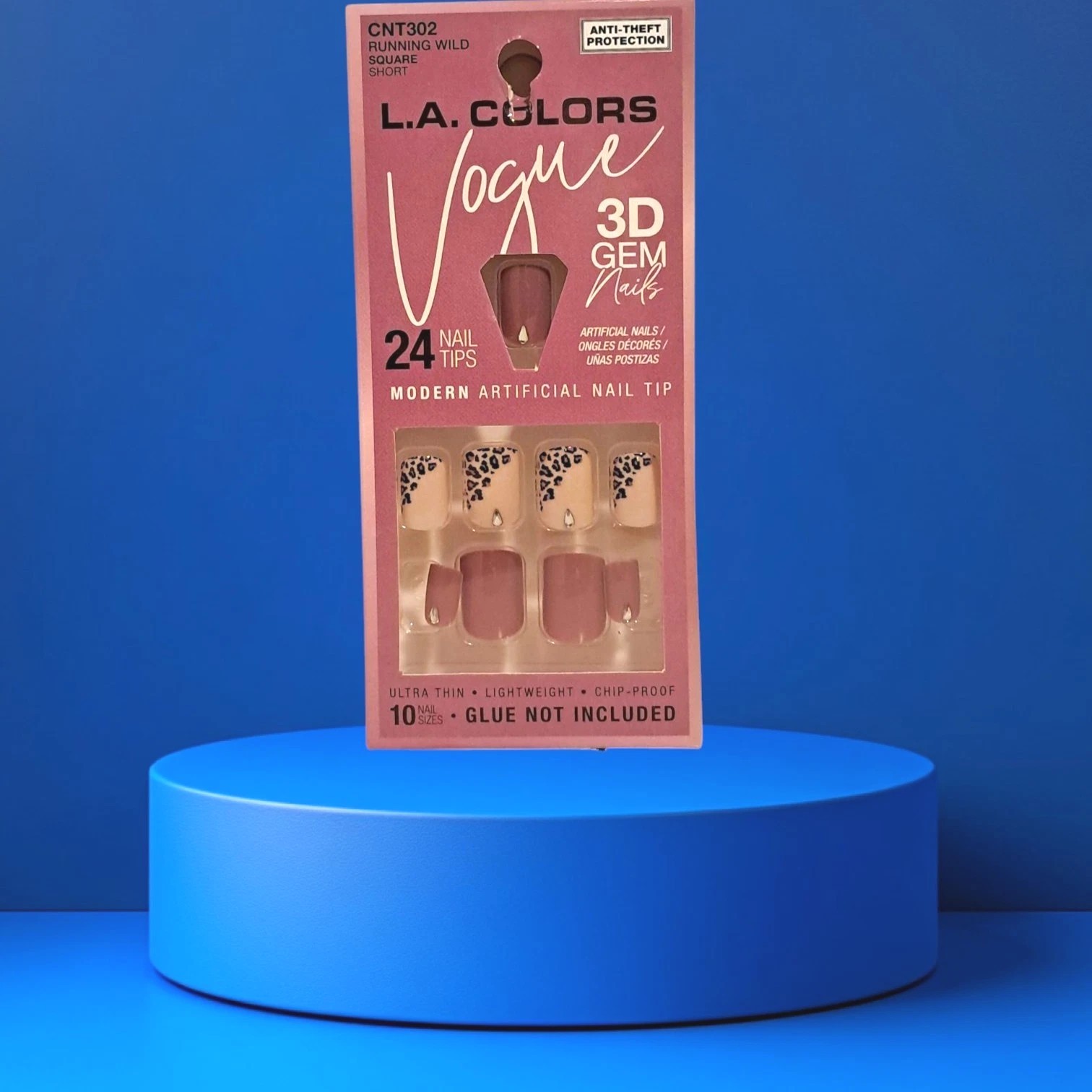 L.A. Colors Vogue 3D Gem 24 Glue On Fake Nails Short Square Animal Print Tip