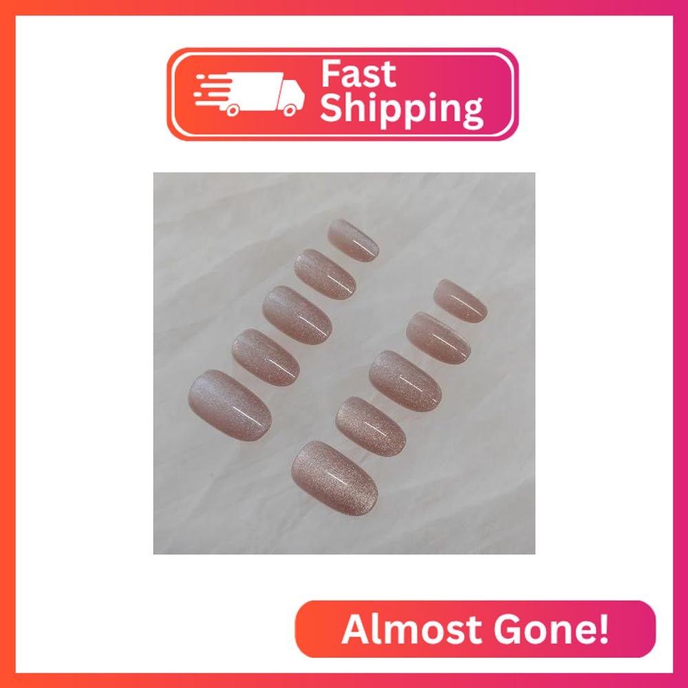 Glossy Cat Eye Short Round Press-On Nails for Daily Wear, Matte (Brown Velvet, 2