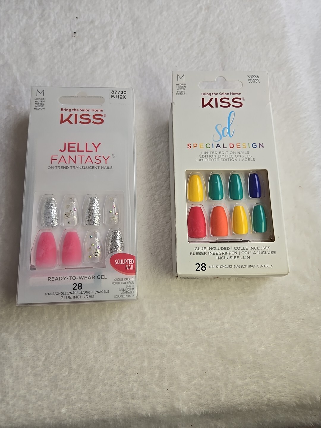 2 Pack Kiss Gel Fantasy Short Glue On Fake Nails Set Bundle