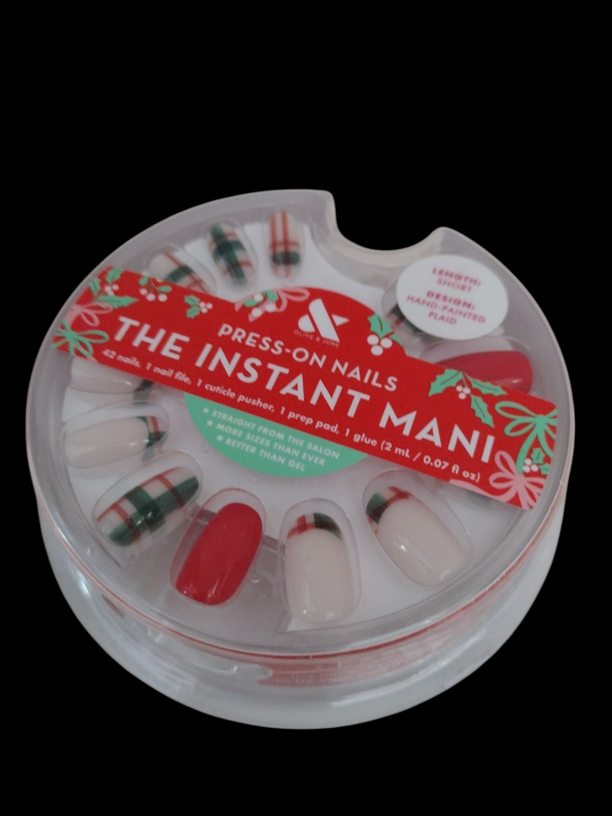 Olive & June THE INSTANT MANI 42ct SHORT LENGTH Press On Nail HAND-PAINTED PLAID