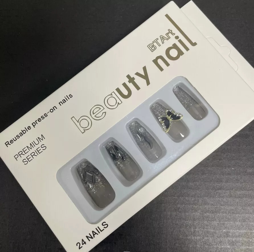 False Fake Nails Full Nail Tips Acrylic French Artificial Nails Art with Glue
