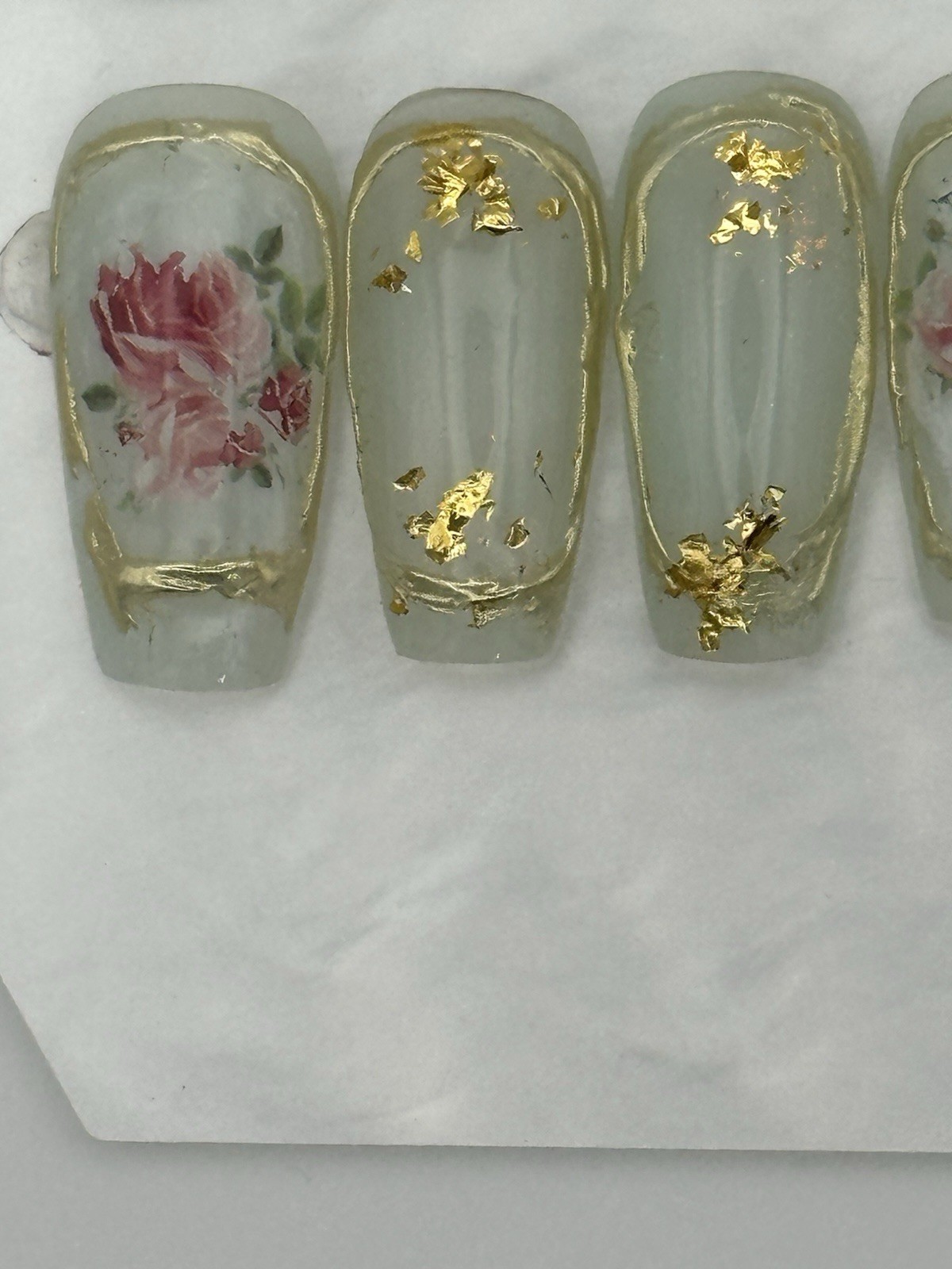 Handmade Gel Press On Nails “Rose & Gold” Sz Xs #0684