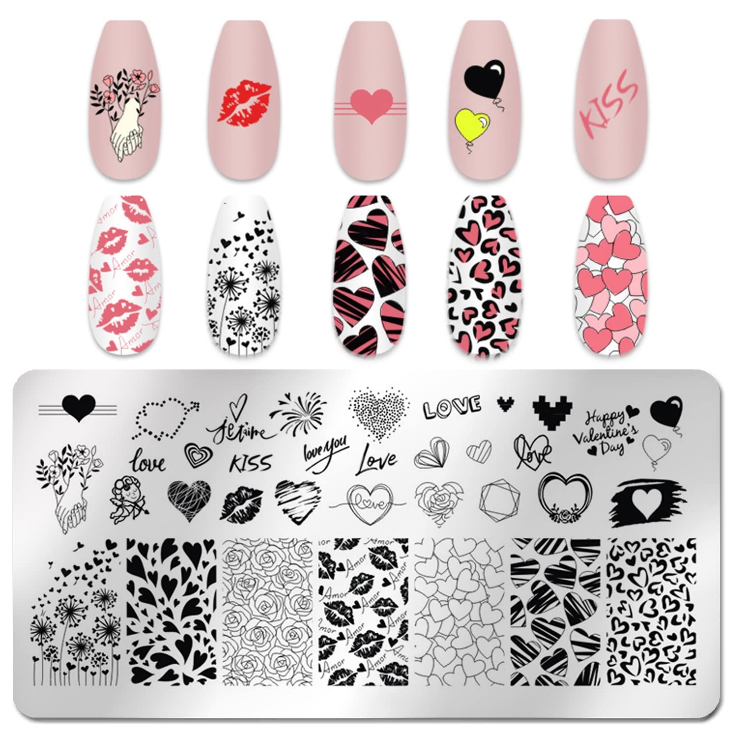 SILPECWEE 6 Pieces Valentine’s Day Nail Stamp Nail Stamping Plate Holiday Hea…