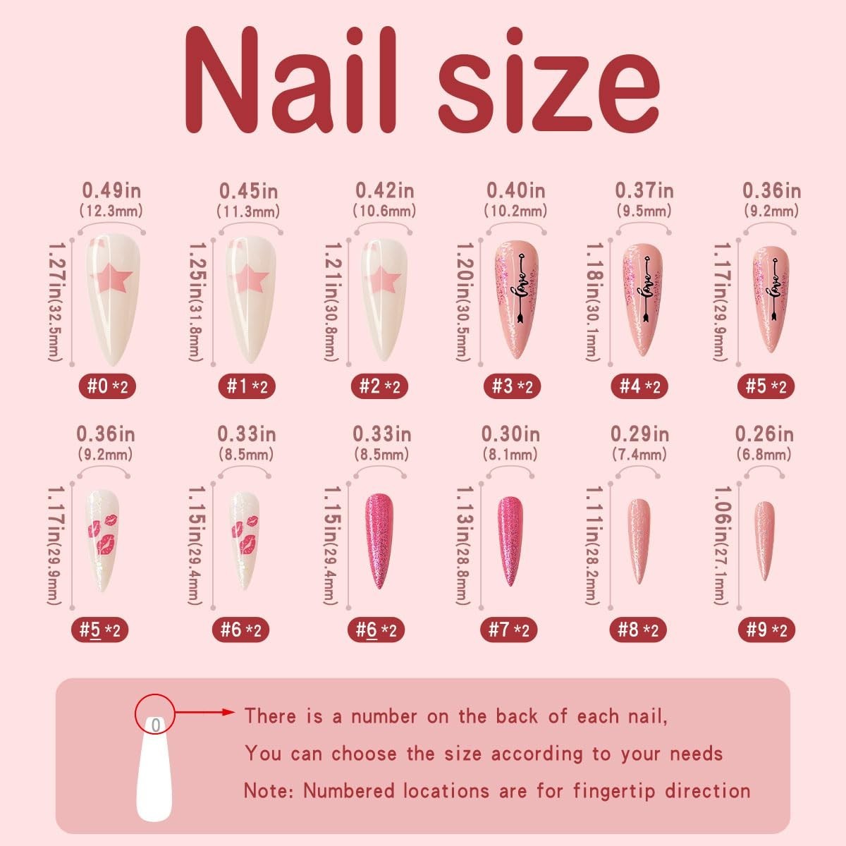 Pink Stiletto Press on Nails Extra Long Fake Nails With Designs Valentines Da…