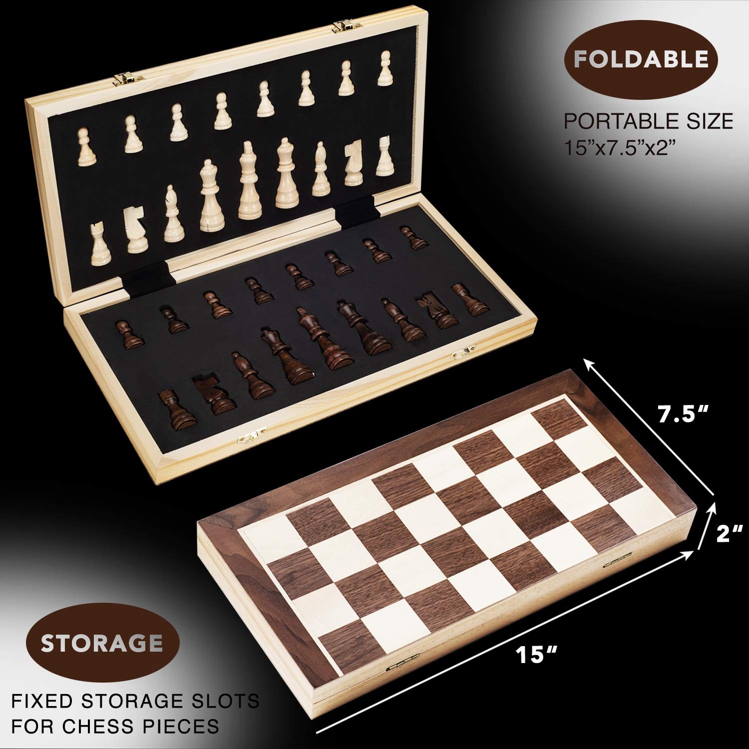 AMEROUS 15 Inches Magnetic Wooden Chess Set – 2 Extra 15 inches, Bronze