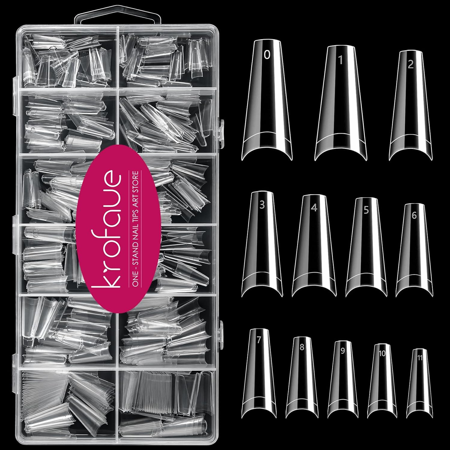 500PCS Half Cover Coffin Nail Tips – Acrylic Nail Tips, 10 Size Clear Ballerina
