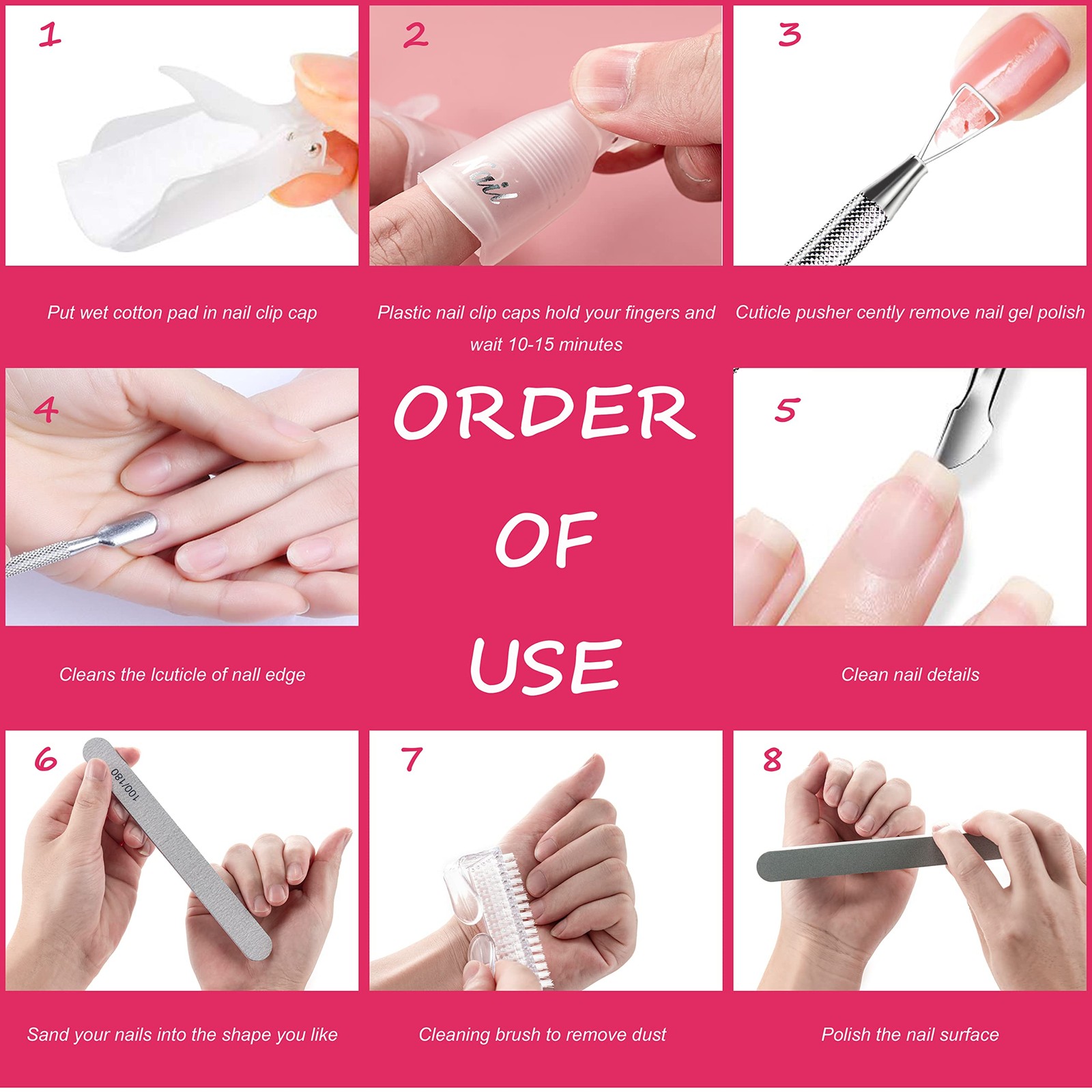 Gel Polish Remover Tools Kit – 10 Clips, 400 Lint-Free Wipes, Files Clear