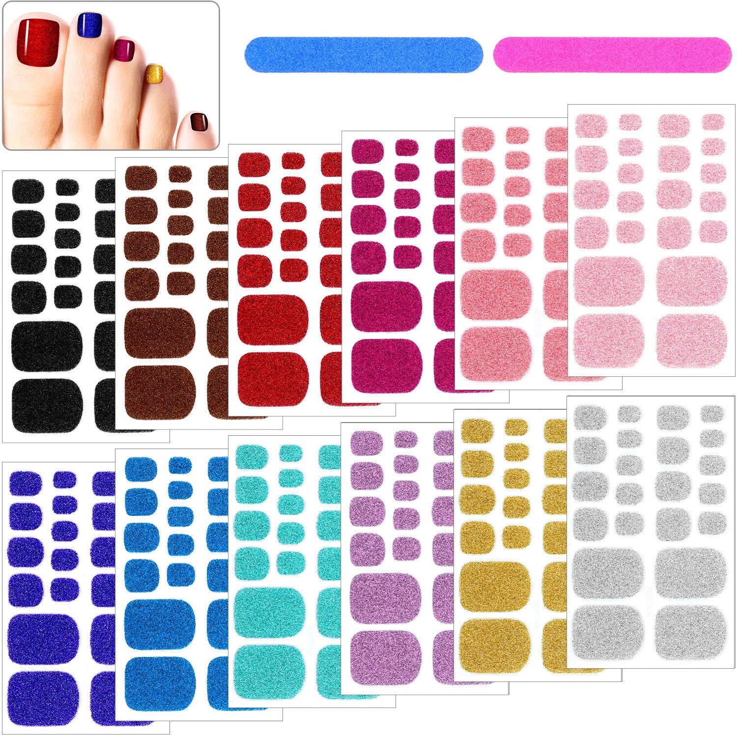 12 Sheets Glitter Toe Nail Wraps SelfAdhesive Toe Nail Polish Stickers Solid …