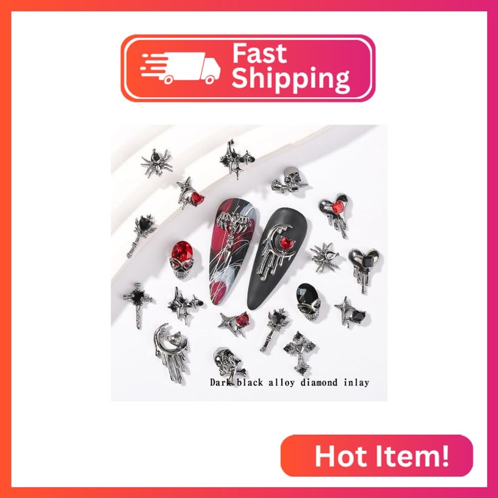 32 PCS Halloween Nails Charms 3D Alloy Spider Skull Nail Art Supplies for Acryli