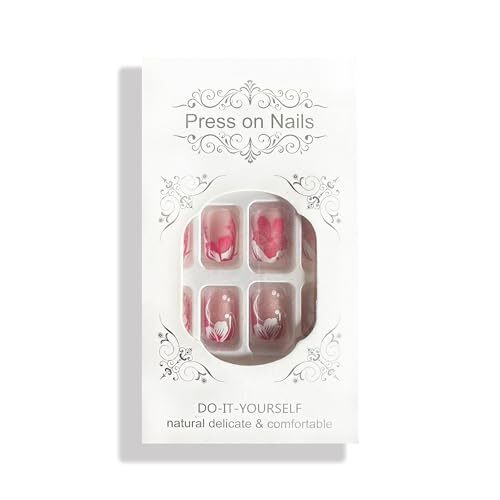 Short Press on Nails Square French Tip Fake Nails Full Cover Pink White A21