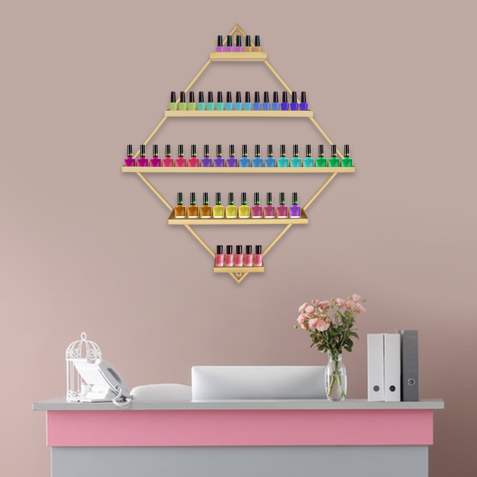 Gold Nail Polish Wall Organizer Holder Display, Nail Polish Wall Shelves Iron