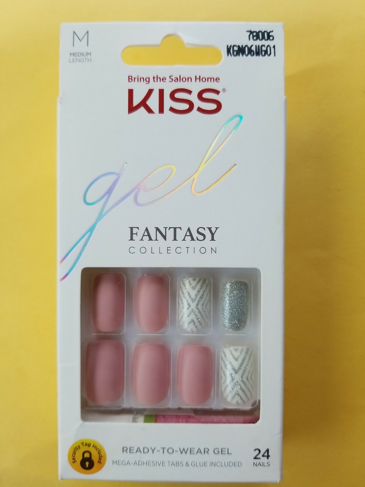 Kiss Gel Fantasy Press or Glue Medium length, Matte/Pink/Silver,78006