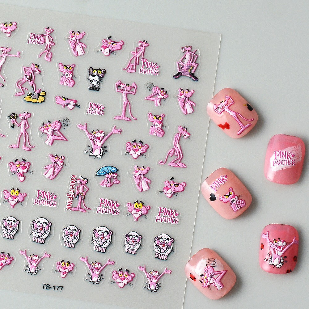 3D Nail Stickers Nail Art Decal Waterproof Pink Panther Paw Print TS177 NH13