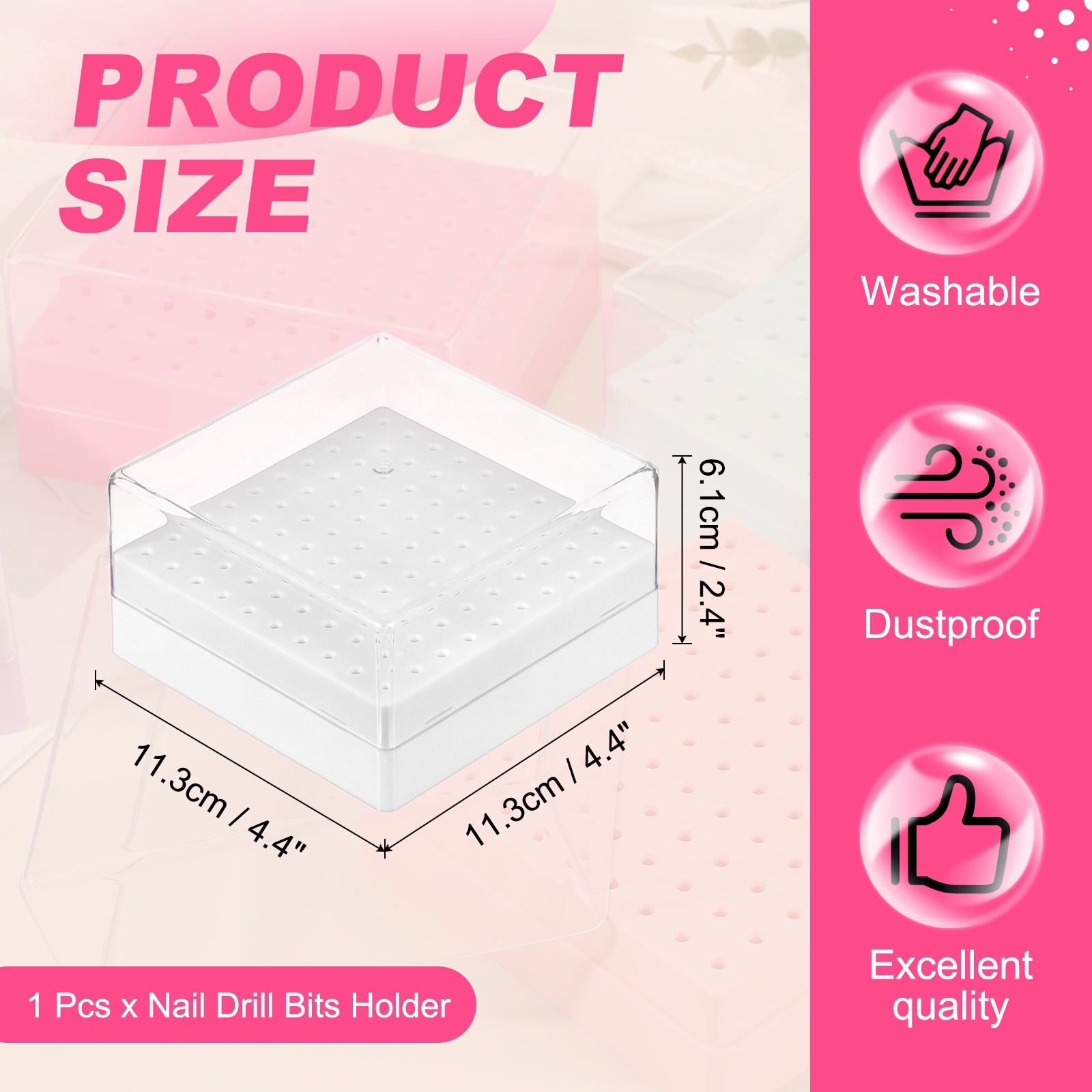 Nail Drill Bits Holder 100 Holes Large Space Drills Bit Case White