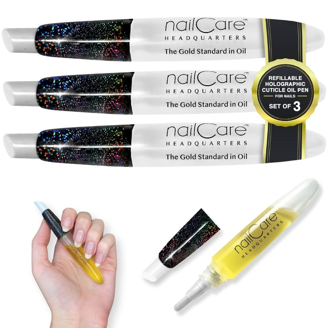 Refillable Holographic Cuticle Oil Pen for Nails 3-Pack, Glitter