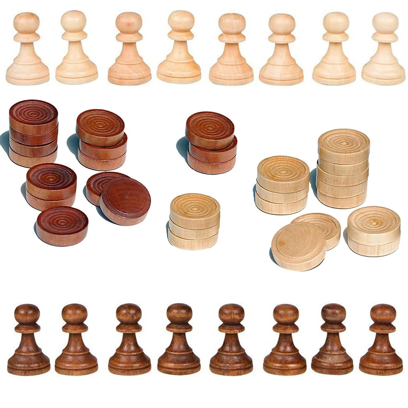 NiSotieb 2 in 1 Chess Pieces Wood 3.5 inches (L) x 1 inch (W) x 0.1 cm (H)