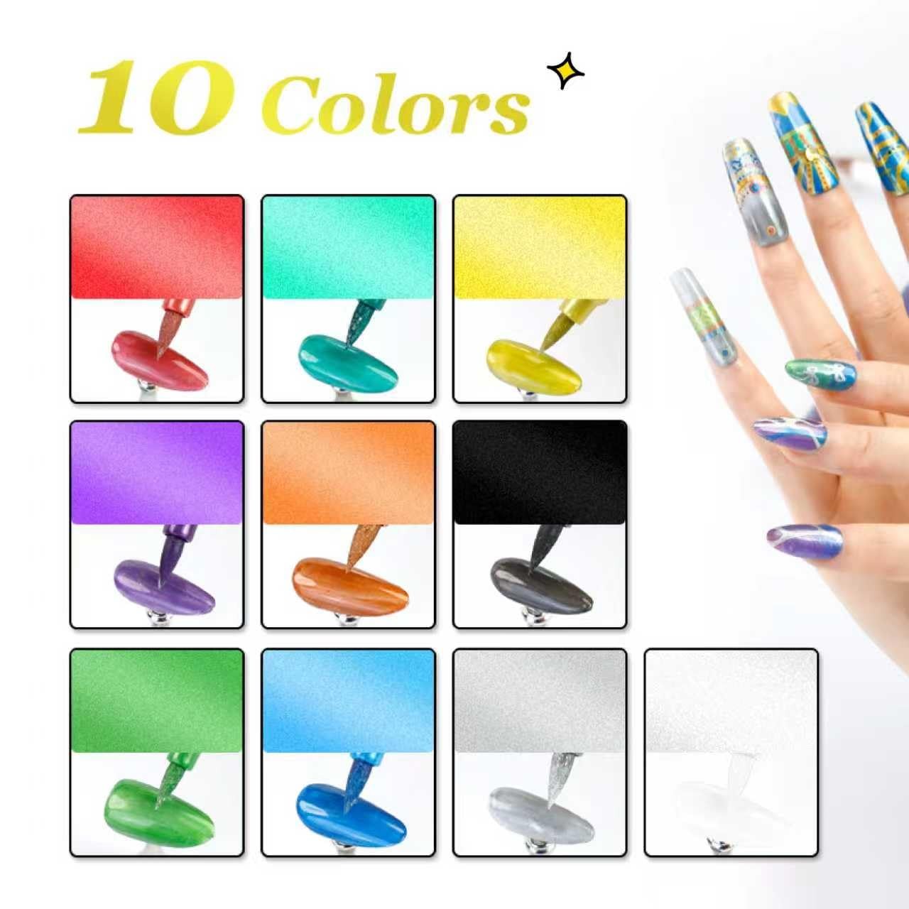 Metallic Nail Art Pens Set, 10 Colors Double Ended Nail Polish Pens for DIY N…