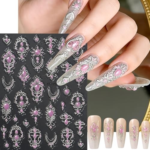 5D Nail Stickers Gold Silver Self-Adhesive Embossed Retro Royal Court Style