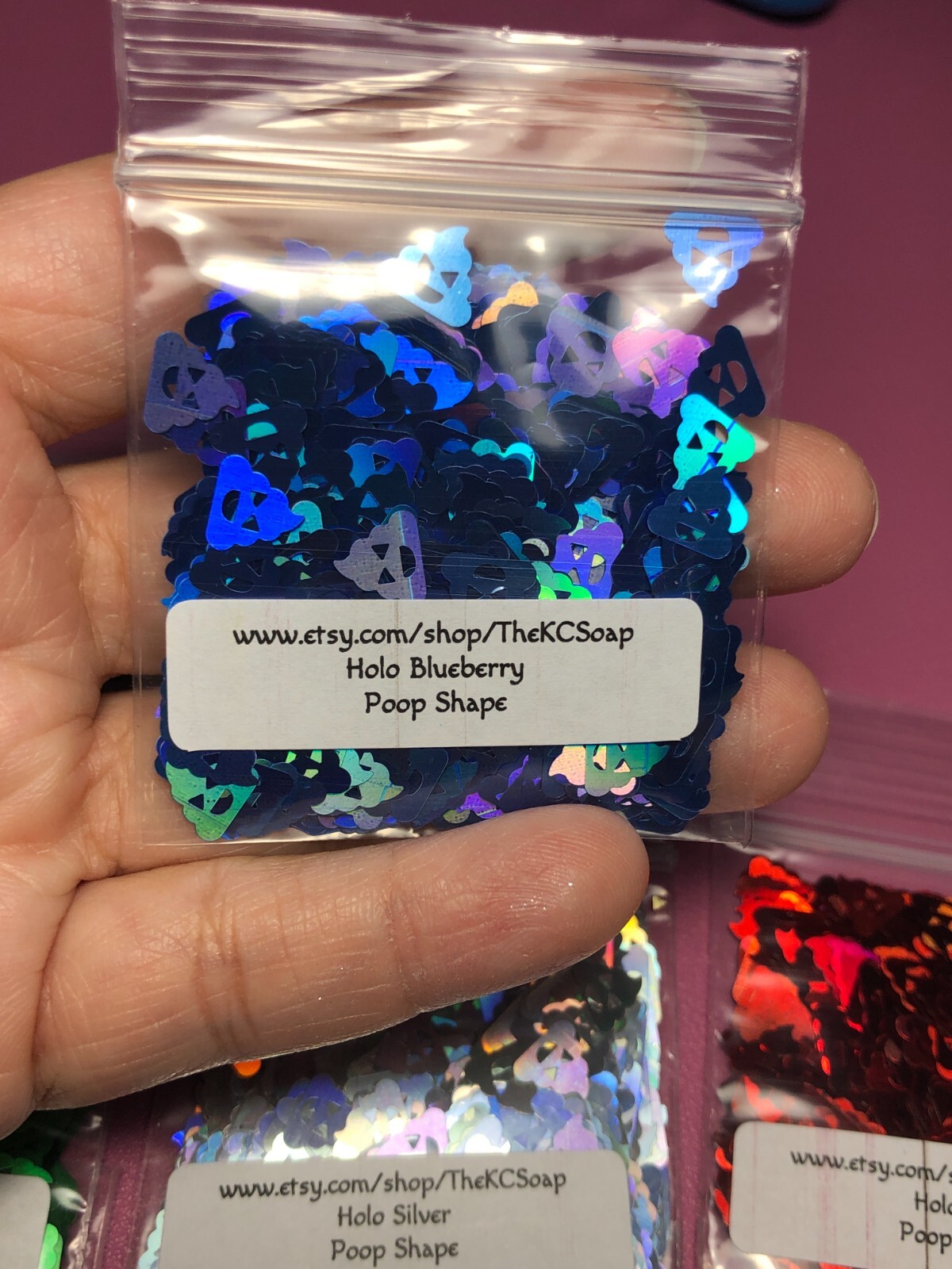 1OZ Solvent Resistant HOLO BLUEBERRY POOP Shape Glitter Epoxy US Seller