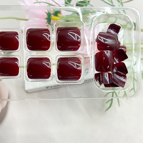 Wine Red Press on Toenails Summer Mirror False Toenails Wine Wine Toenails