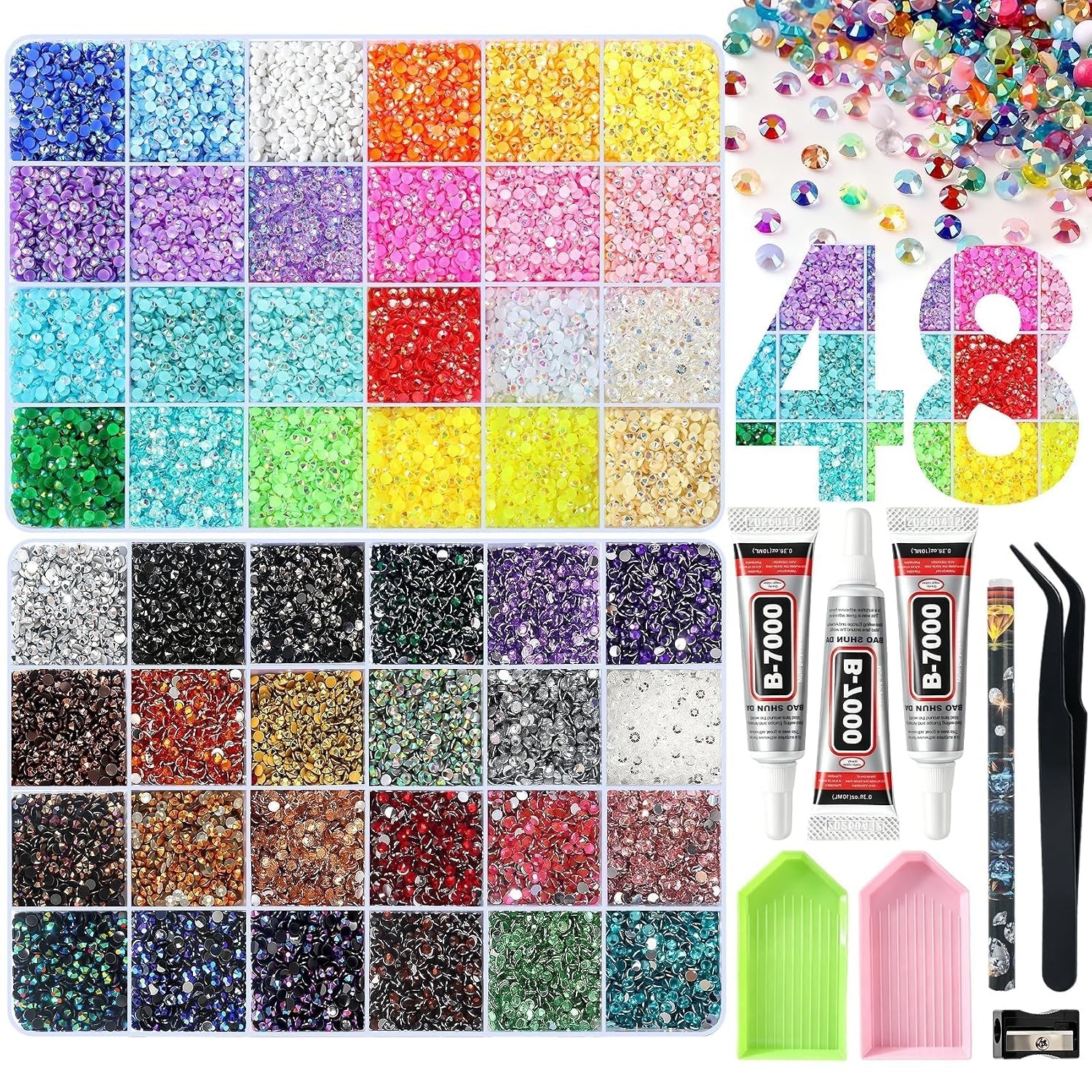 Resin Rhinestones Kit 48000 PCS Colorful DIY Craft Supplies Bedazzling