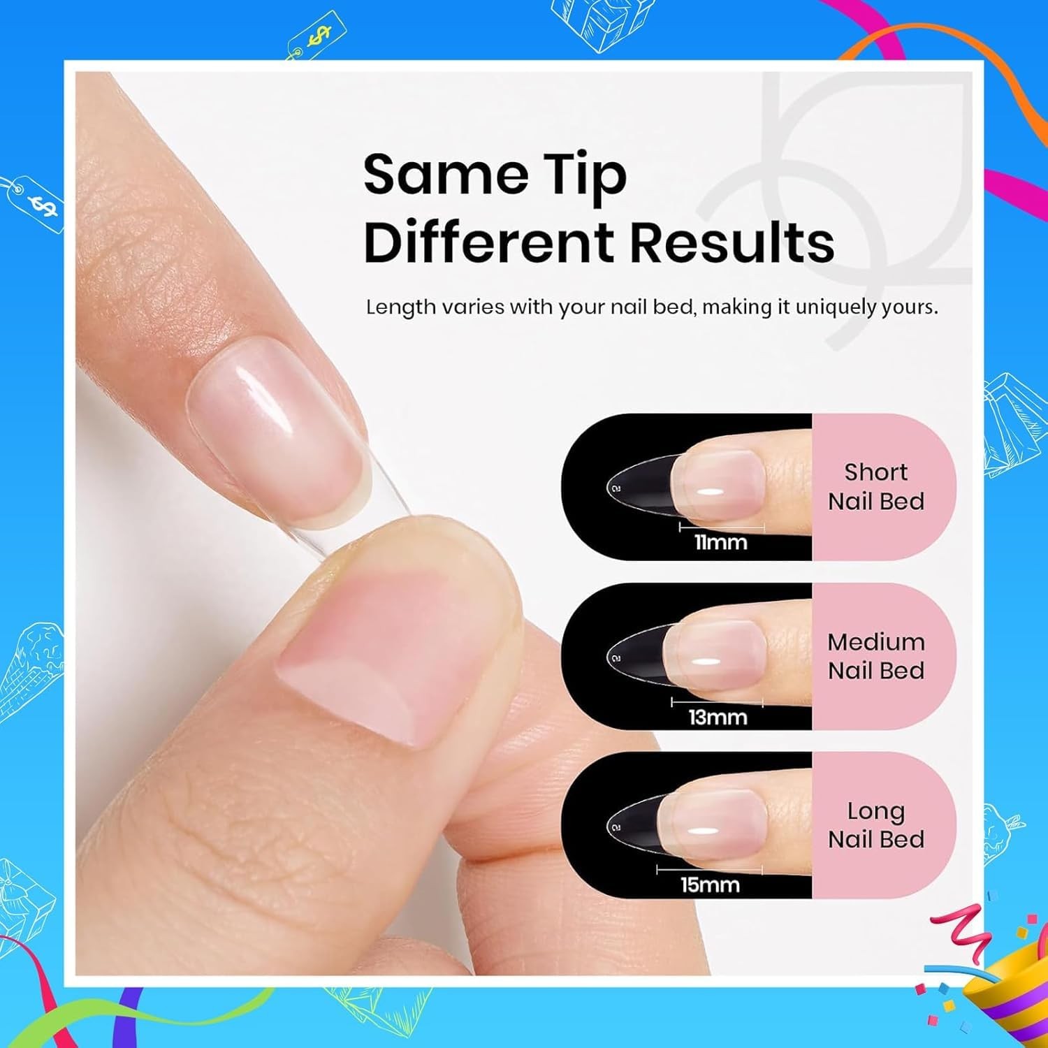 Beetles Medium Almond Nail Tips 576pcs Clear Soft Gel Pre-Etched Full Cover Set